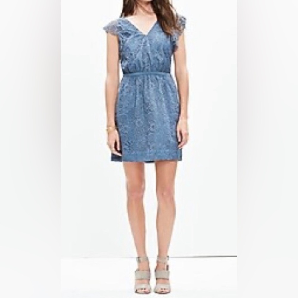 Madewell Blue Lace Flutter Sleeve Dress Size 6 (new with tags)
